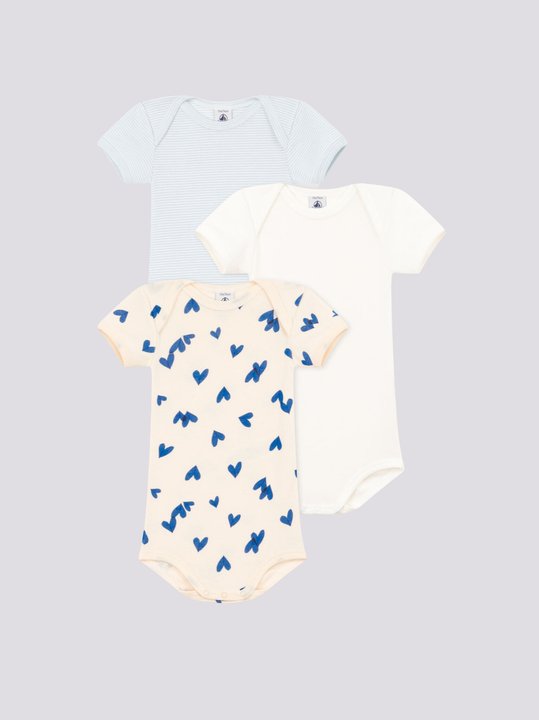 CONFEZIONE DA 3 BODY IN COTONE CON CUORI BLU A08K1 00 PETIT BATEAU 