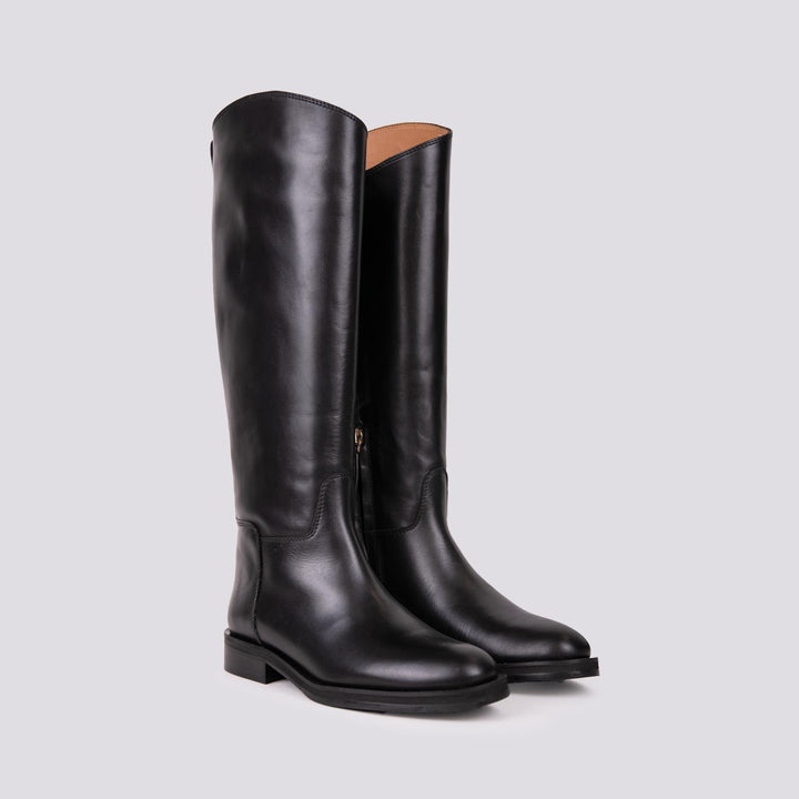 STIVALE ALTO IN PELLE NERA CON GAMBALE ASIMMETRICO B4490 NERO ANDREA MORANDO 