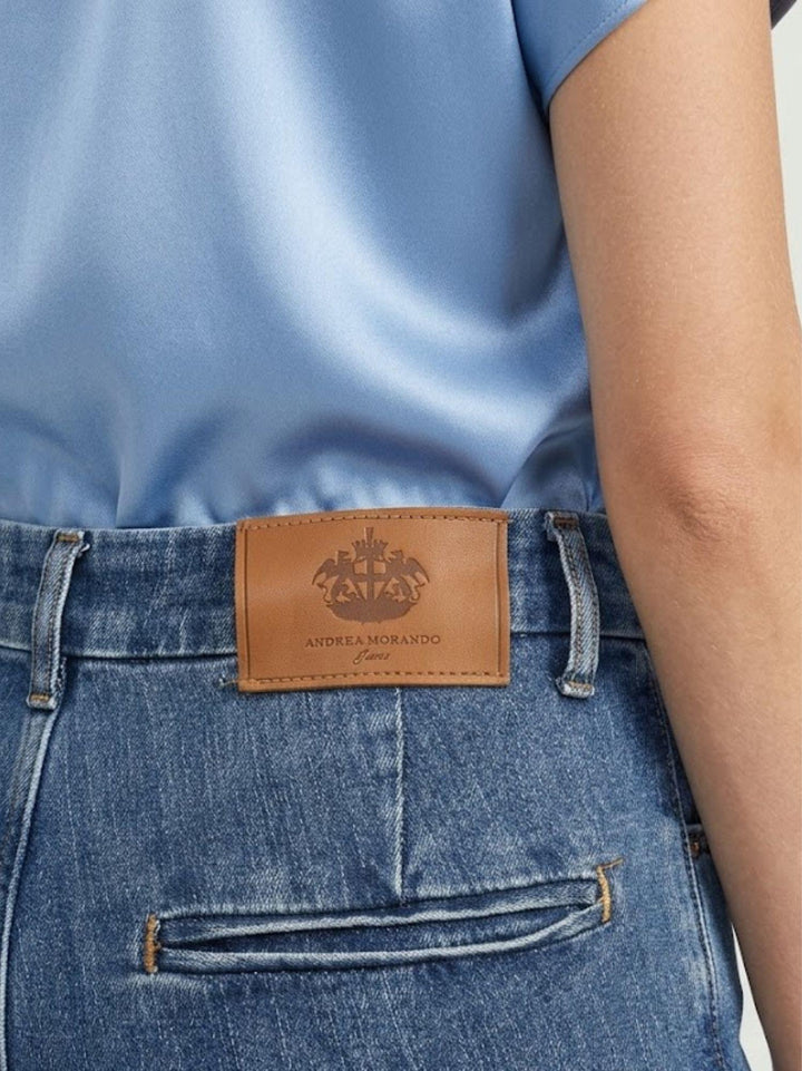 Jeans a trombetta con tasche a filetto lavaggio medio 82BOM MEDIO BASIK ANDREA MORANDO 