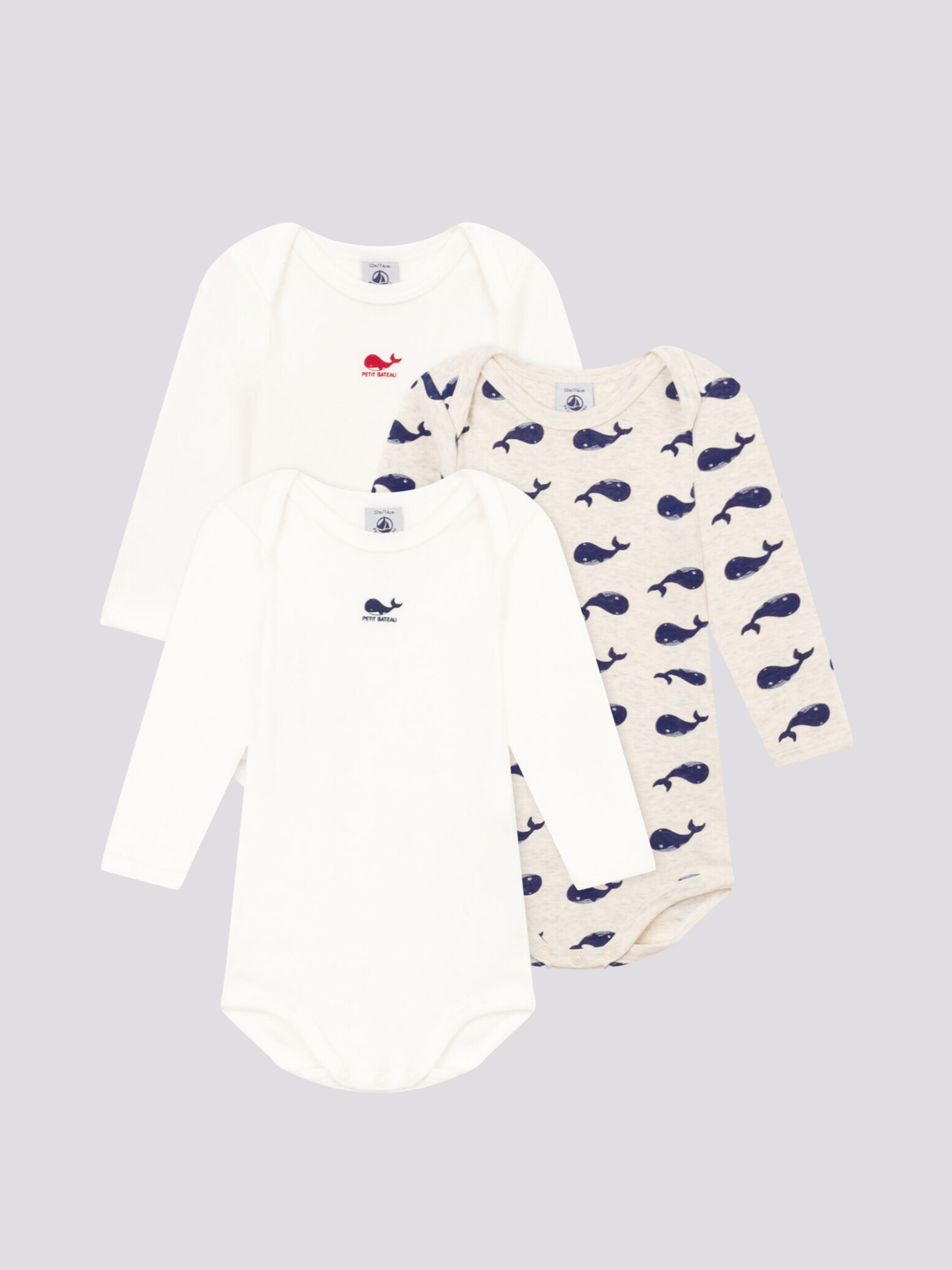 CONFEZIONE DA 3 BODY IN COTONE CON MOTIVO BALENE A08K0 00 PETIT BATEAU 