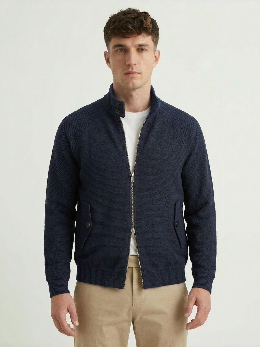 Bomber in maglia con collo a listino navy G0004PL0121M 7000 ANDREA MORANDO 