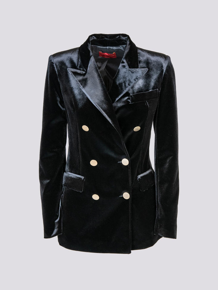 BLAZER DOPPIOPETTO IN VELLUTO NERO 3877/2894 12 ANDREA MORANDO 