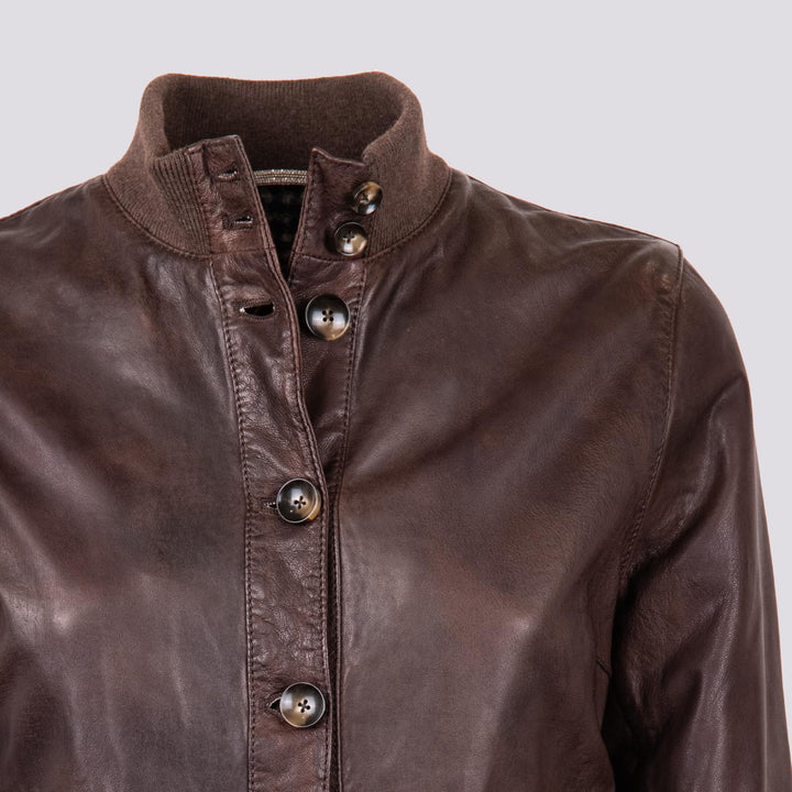 GIUBBOTTO CON CHIUSURA A BOTTONI    IN PELLE MARRONE MAG 06 JACK LEATHER 