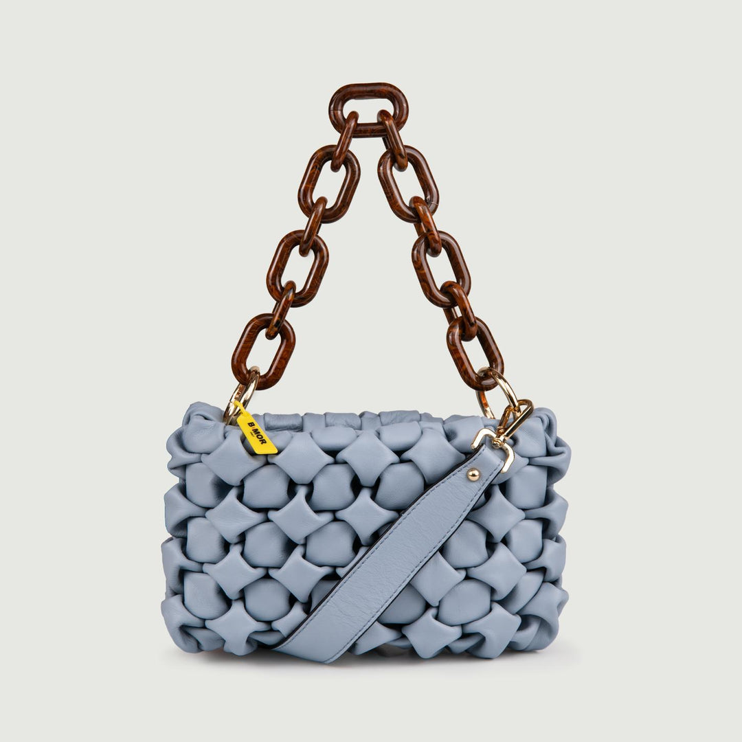 BORSA IN PELLE INTRECCIATA AZZURRA "CURLY" CURLYNEW CARTA ZUCCHERO BIMOR 