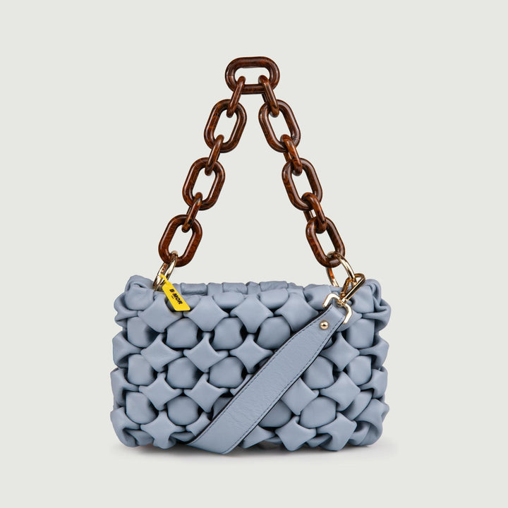 BORSA IN PELLE INTRECCIATA AZZURRA "CURLY" CURLYNEW CARTA ZUCCHERO BIMOR 