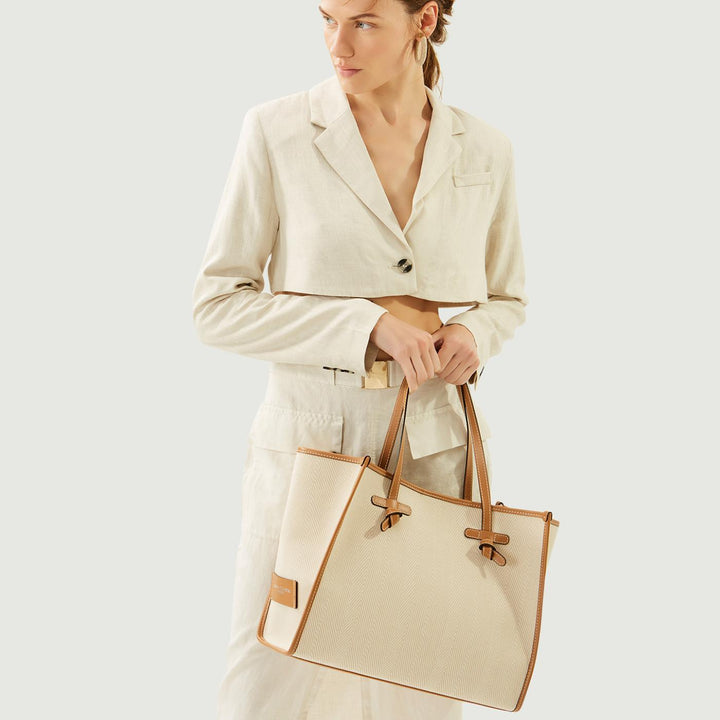 BORSA SHOPPING MARCELLA IN CANVAS BEIGE BS 6850/24PE WNDCHEV 13 GIANNI CHIARINI 
