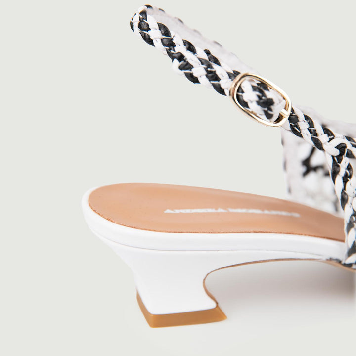 SANDALO SLING BACK CON TACCO BASSO E INTRECCIO BIANCO E NERO G9510 NERO/BIANCO ANDREA MORANDO 