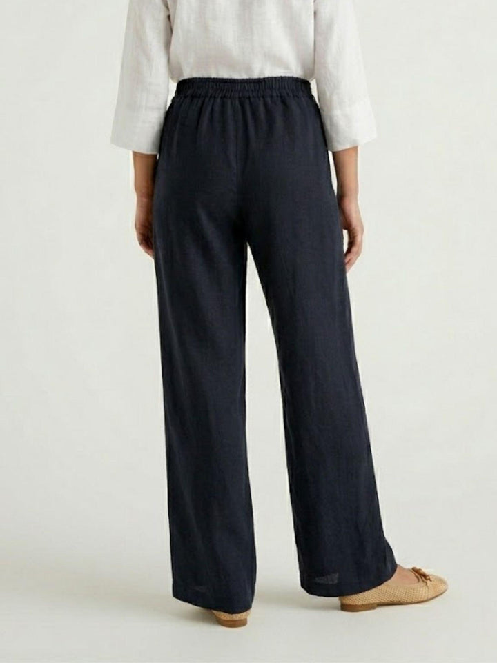 Pantalone con pences in lino navy 6PT02359 BLU ANDREA MORANDO 