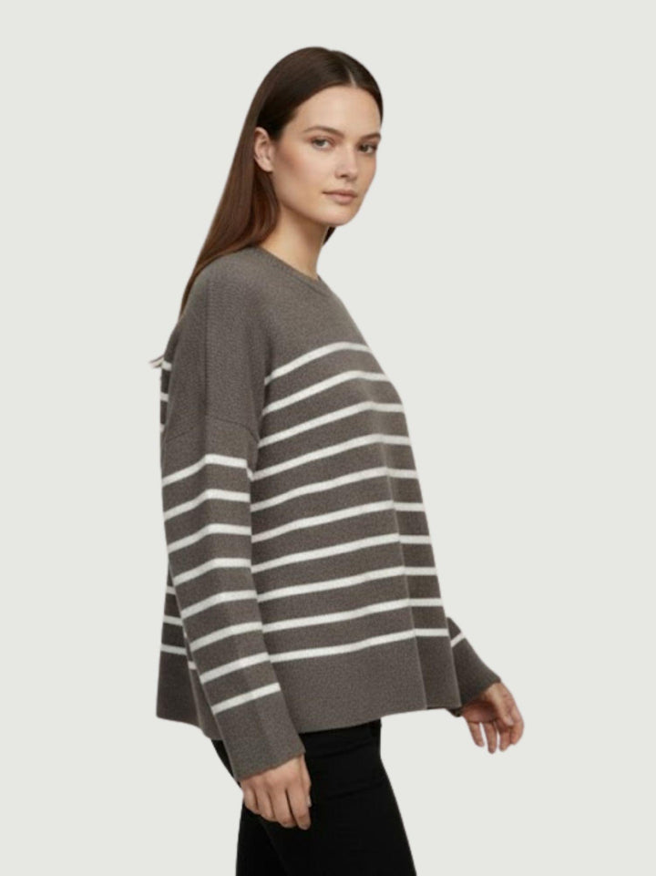 Maglia in lana noce a righe bianche 14284M NOCE-NATURALE ANDREA MORANDO 