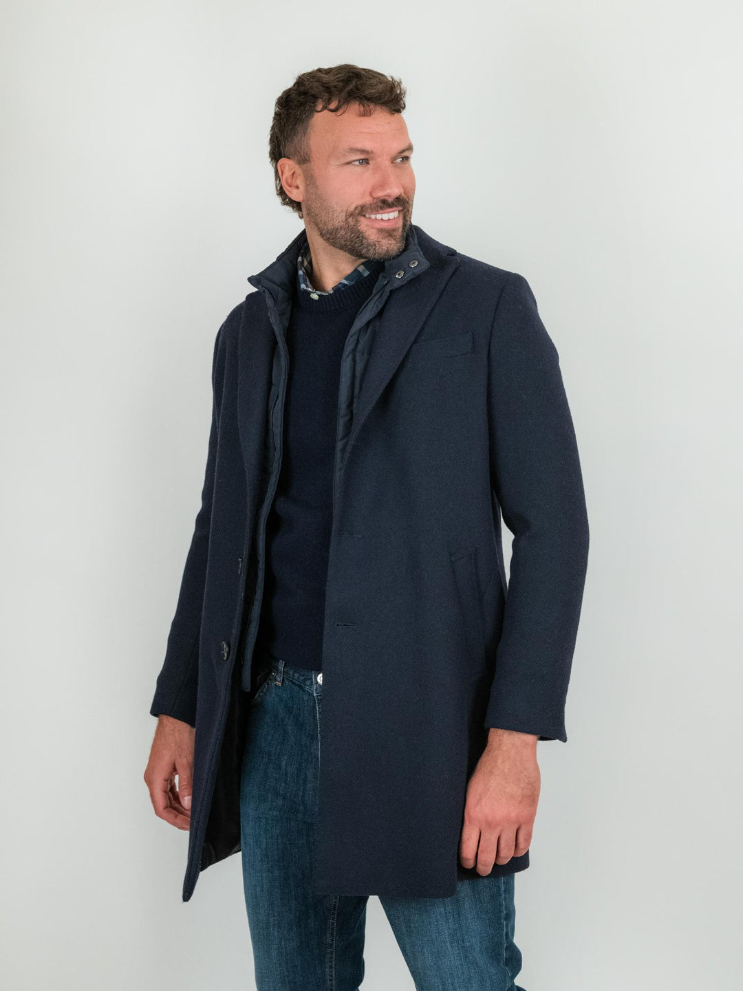 Cappotto monopetto blu con pettorina STAN 25 ANDREA MORANDO 