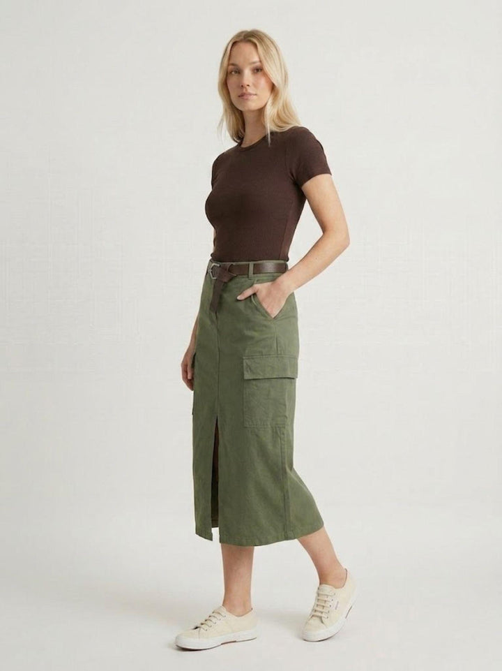 Gonna cargo midi in cotone verde militare 6105 VERDE ANDREA MORANDO 