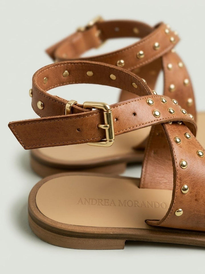 Sandalo borchiato in pelle color cuoio 598 CUOIO ANDREA MORANDO 