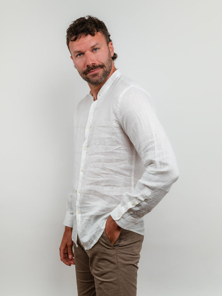 CAMICIA IN LINO CON COLLO ALLA COREANA BIANCA