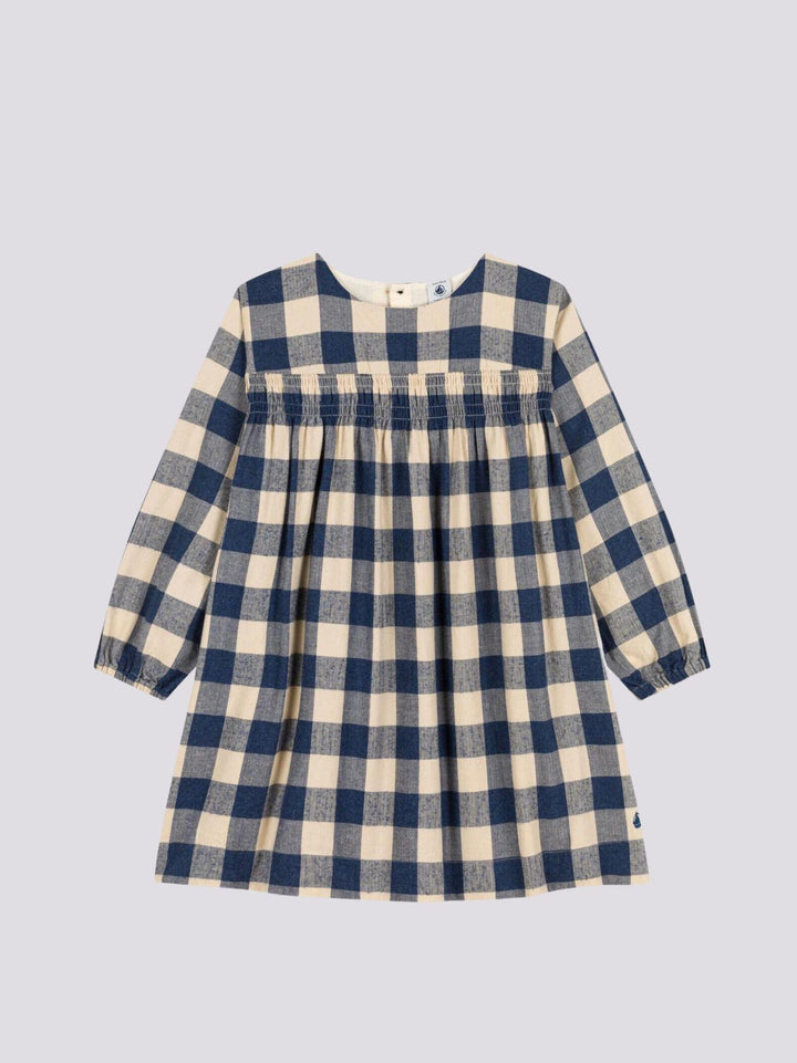 ABITO A MANICHE LUNGHE IN FLANELLA DI COTONE A QUADRI BAMBINA A082E 01 PETIT BATEAU 