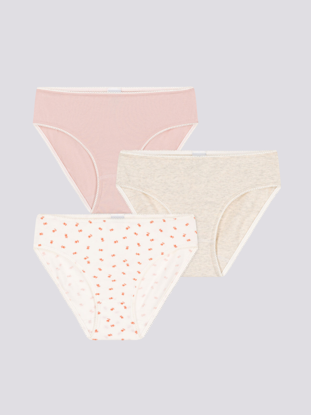 CONFEZIONE DA 3 SLIP DA RAGAZZA IN COTONE ED ELASTAM MOTIVO FIORE A0899 00 PETIT BATEAU 