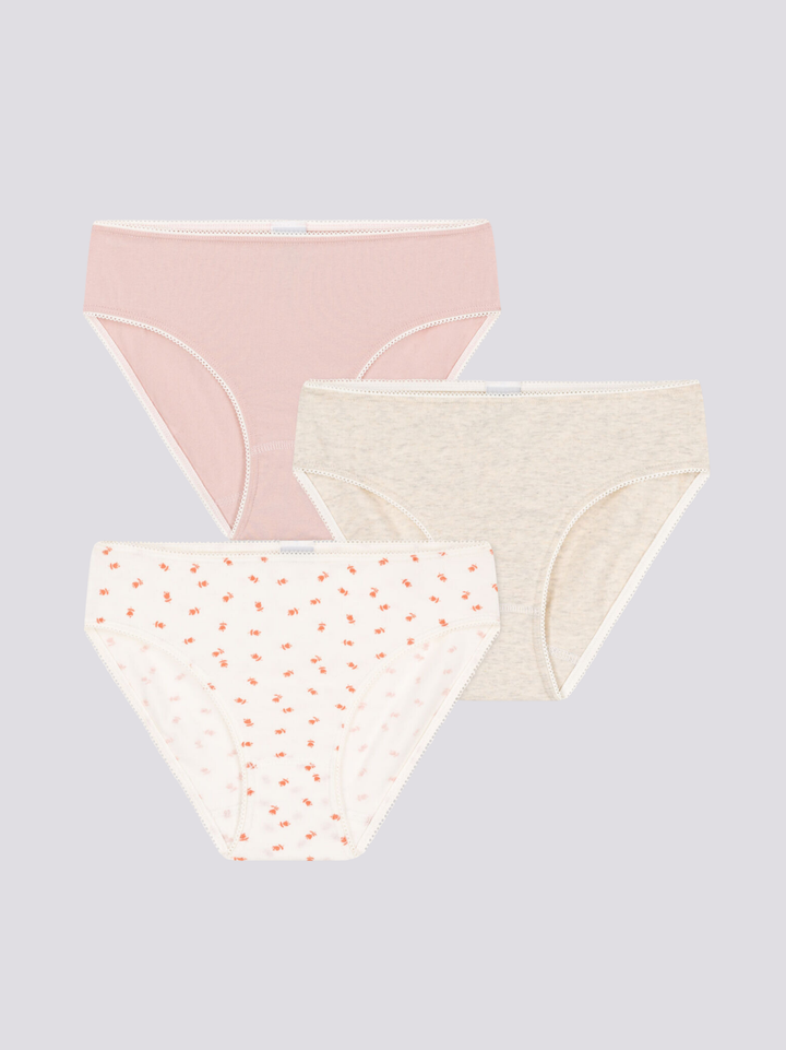 CONFEZIONE DA 3 SLIP DA RAGAZZA IN COTONE ED ELASTAM MOTIVO FIORE A0899 00 PETIT BATEAU 