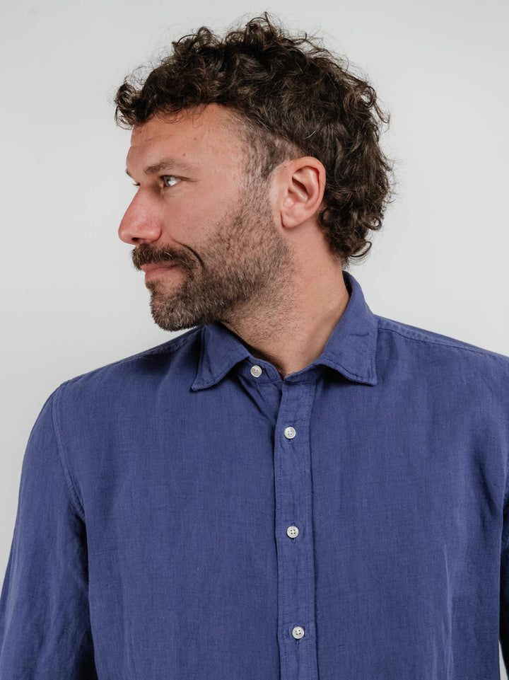 CAMICIA  FLYNN IN LINO E COTONE  BLU