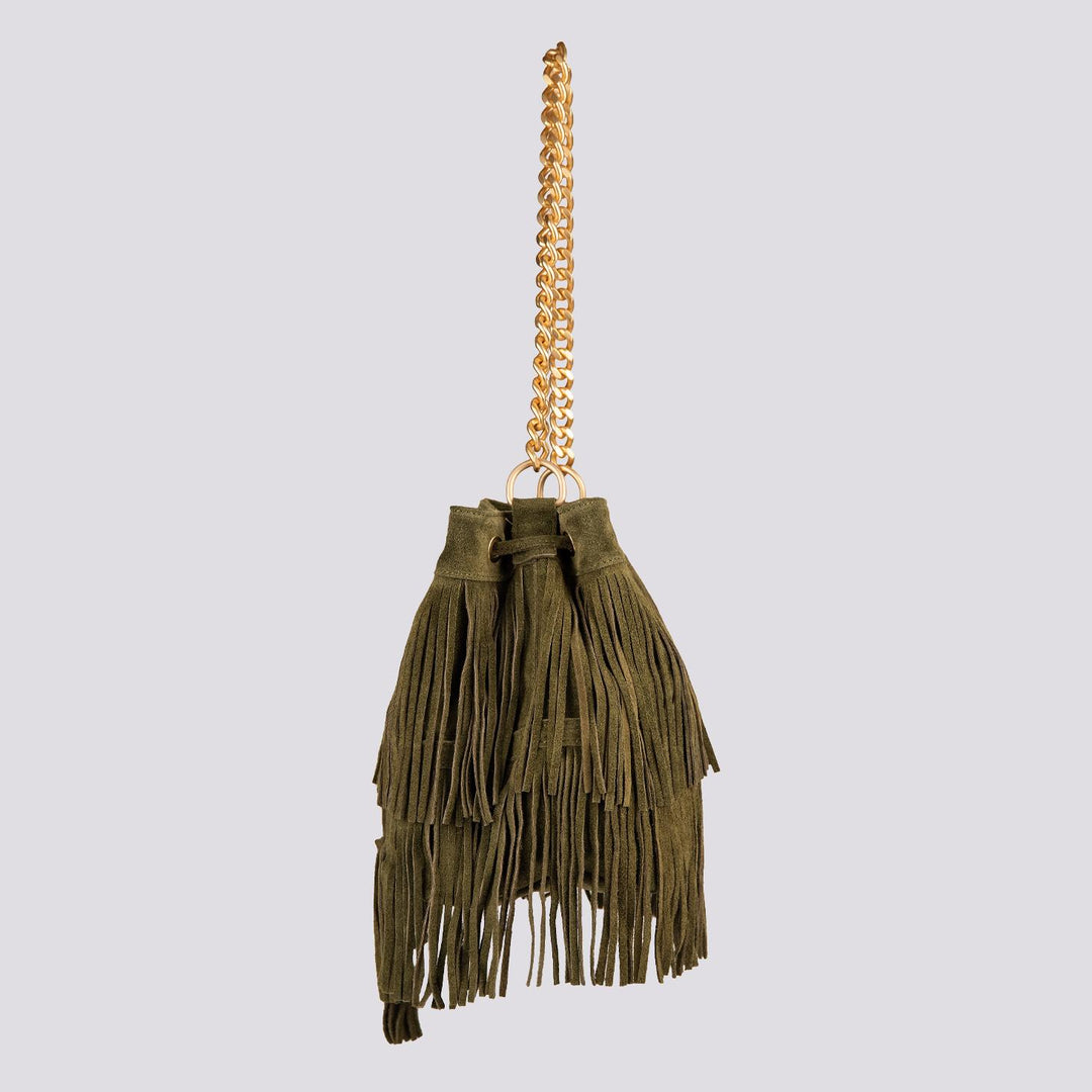BORSA A SECCHIELLO CON FRANGE IN CAMOSCIO VERDE MILITARE "WILD" WILD VERDE MILITARE BIMOR 
