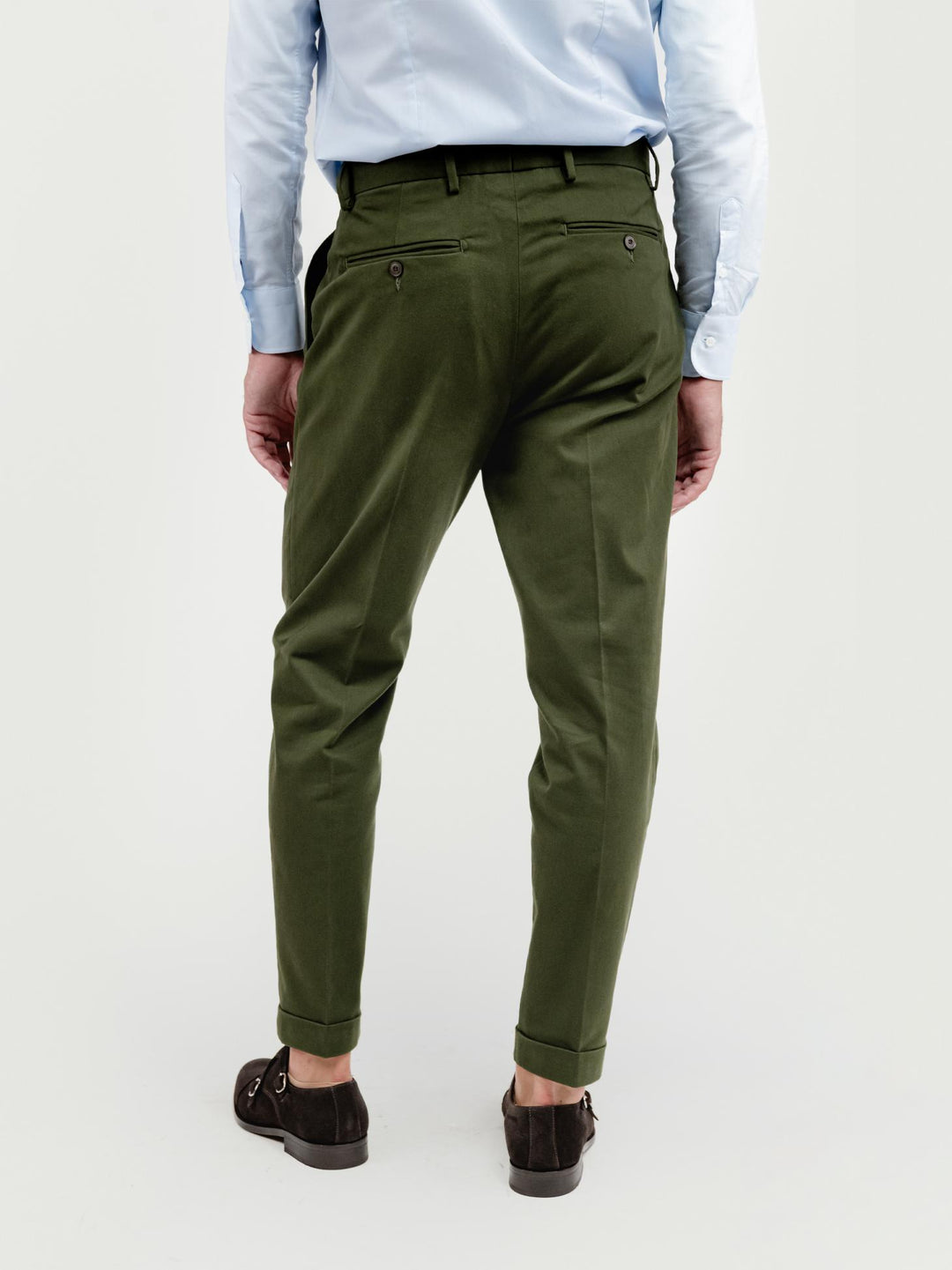 PANTALONE CON PENCES IN COTONE VERDE P014 131 ANDREA MORANDO 