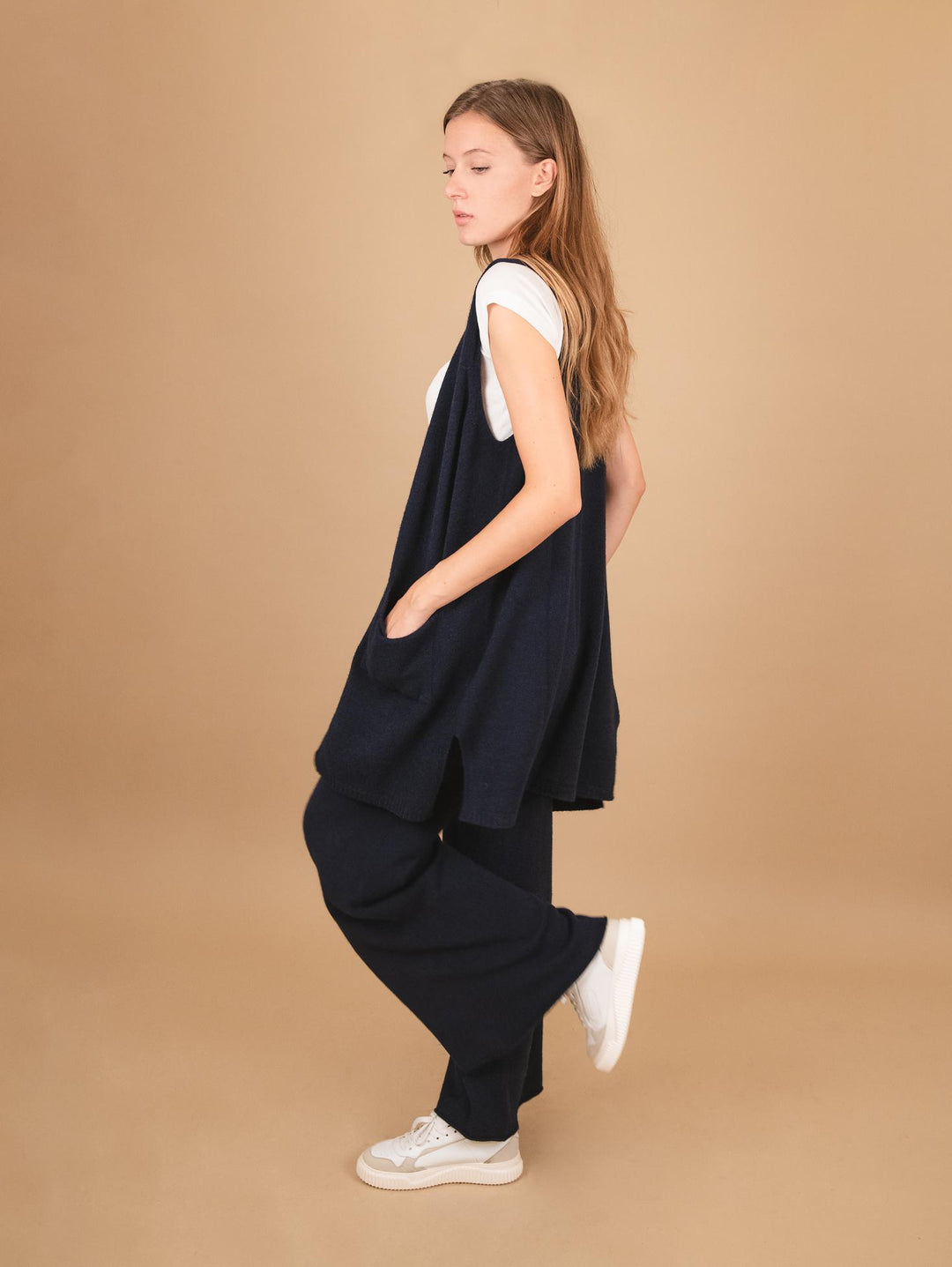 GILET LUNGO IN MAGLIA BLU 0370/281 0115 BIMOR 