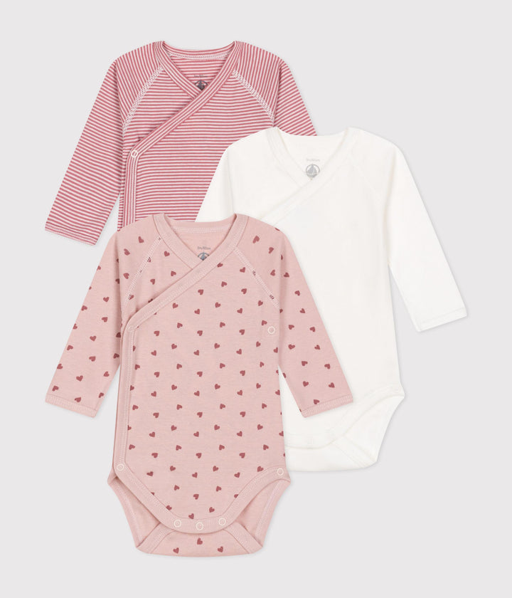 Set di 3 body incrociati a maniche lunghe cuoricini e righe A0ATI 98 PETIT BATEAU 