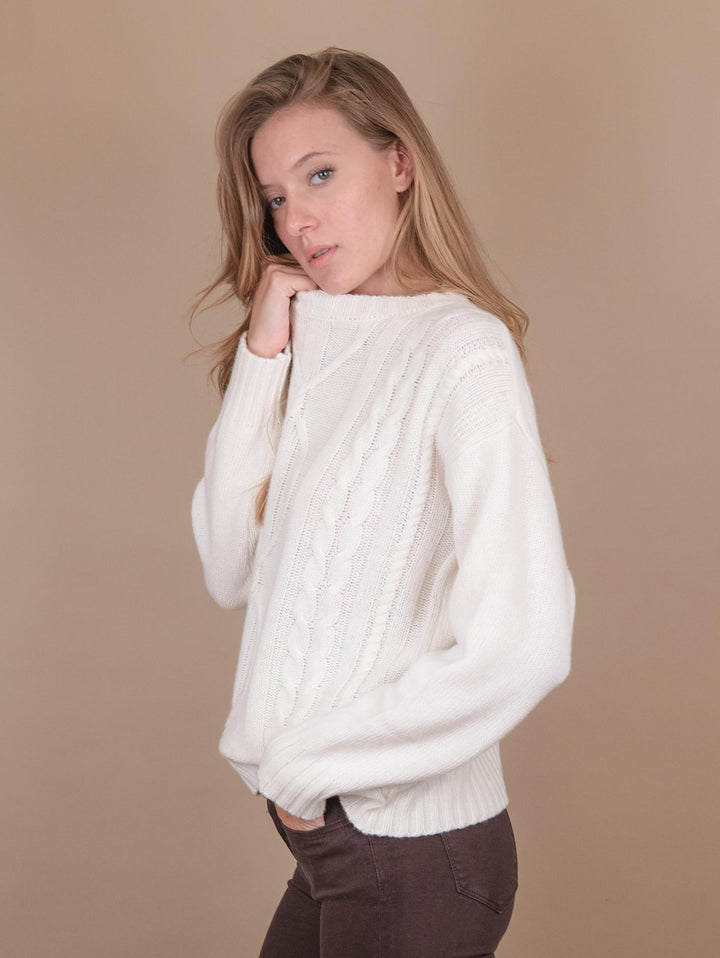 MAGLIA con decoro frontale in misto cachemire panna 14123M 7001 ANDREA MORANDO 