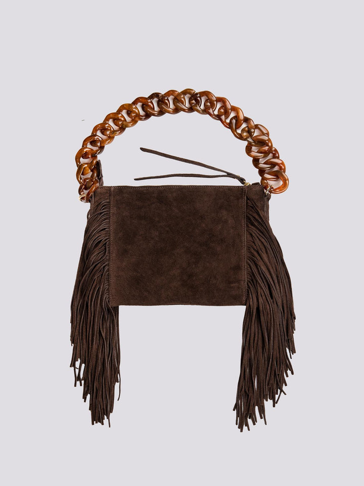 BORSA A TRACOLLA IN CAMOSCIO testa di moro CON FRANGE "FLAPPY" FLAPPY T MORO BIMOR 