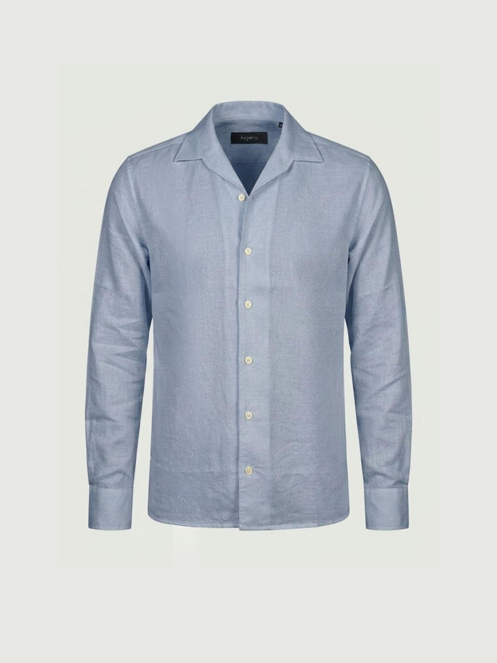 Camicia in tessuto chambray lino e cotone azzurra CRAIG 02 DEPERLU 