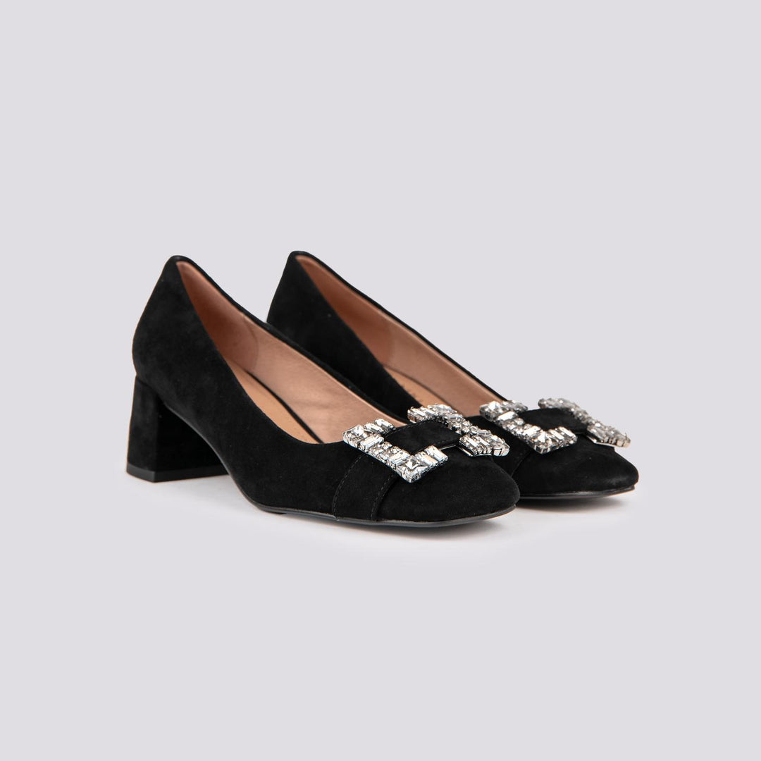 DECOLLETE CON FIBBIA FRONTALE IN CAMOSCIO NERO