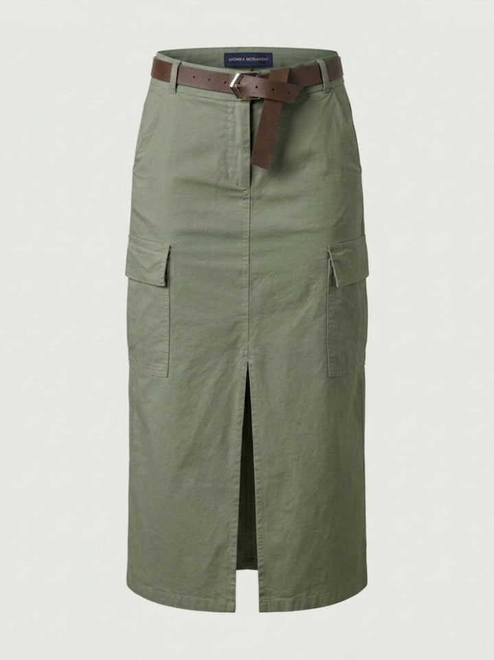 Gonna cargo midi in cotone verde militare 6105 VERDE ANDREA MORANDO 