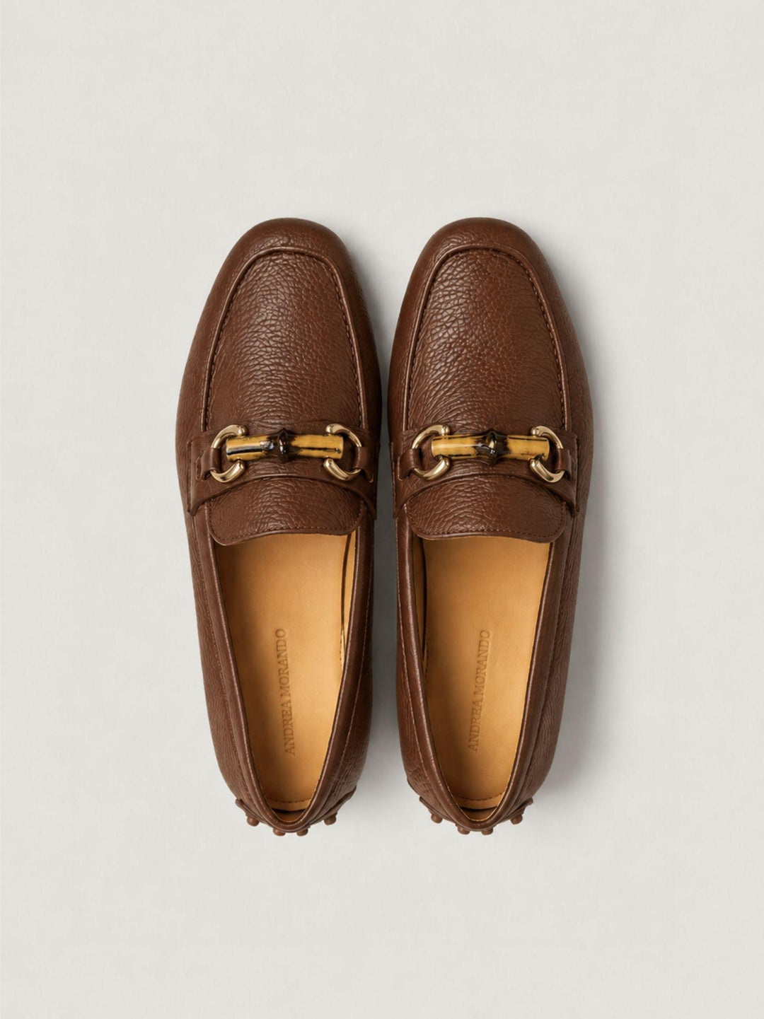 Mocassino gommini in pelle marrone con morsetto bambù D8954 MARRONE ANDREA MORANDO 