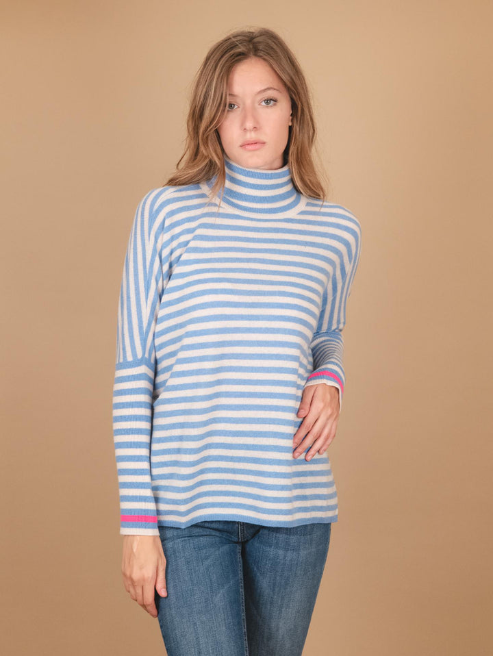 DOLCEVITA  OVERSIZE IN CASHMERE  A RIGHE AZZURRO JOANNA RIGHEAZZURRO ABSOLUT CASHMERE 