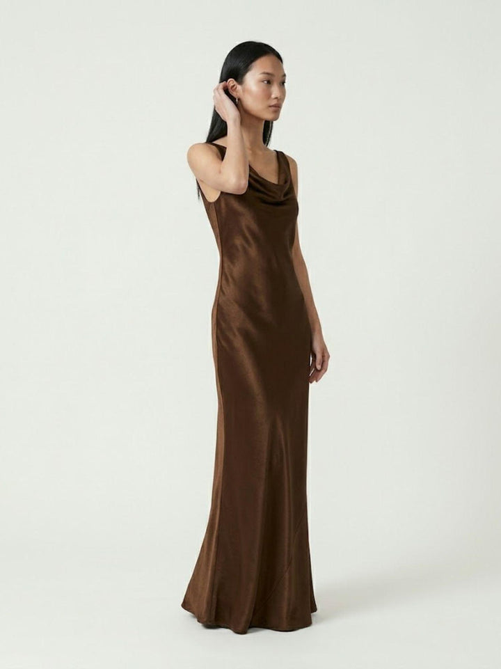 Abito satinato lungo bronzo 4407 323 ANDREA MORANDO 