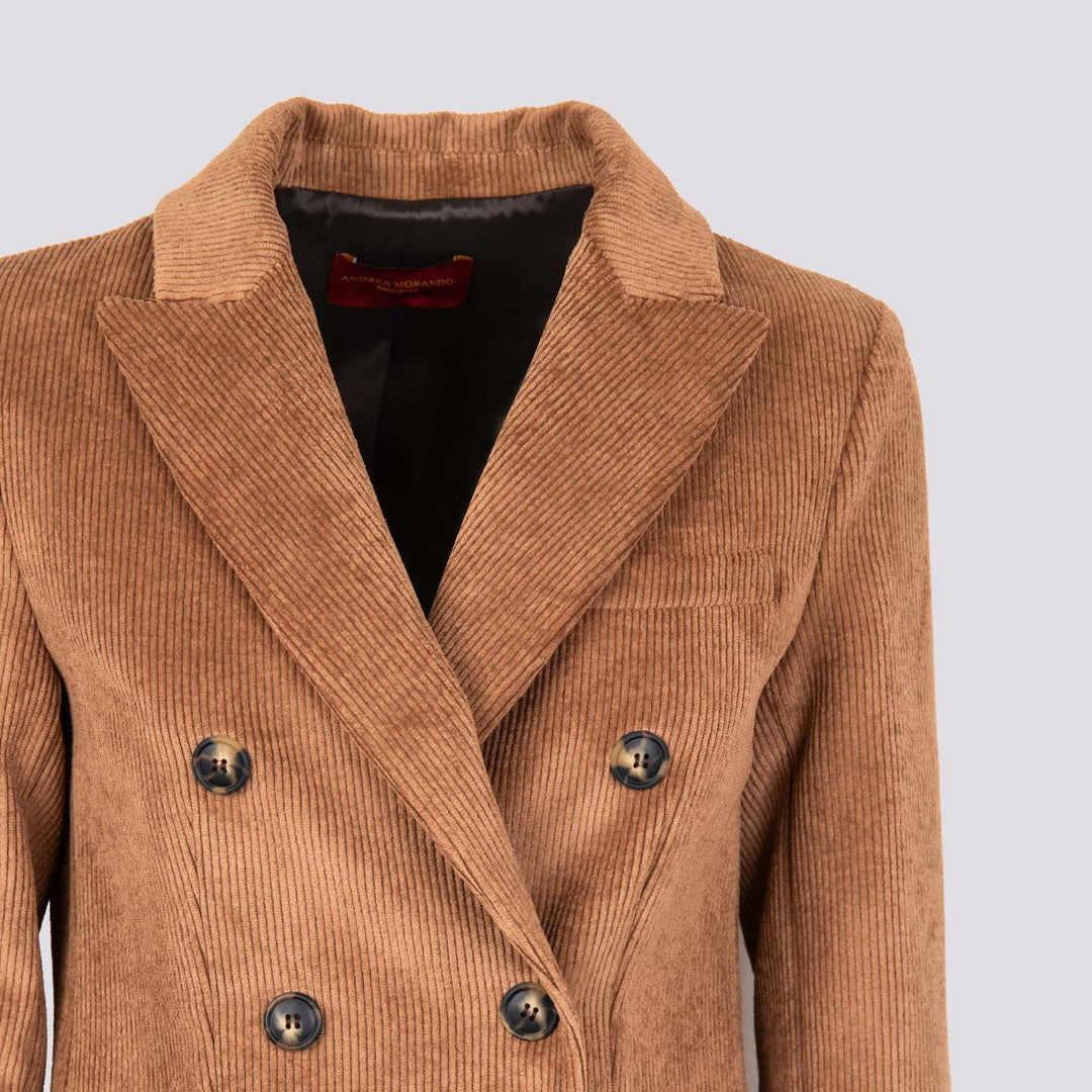 BLAZER DOPPIOPETTO IN VELLUTO A COSTINE BEIGE
