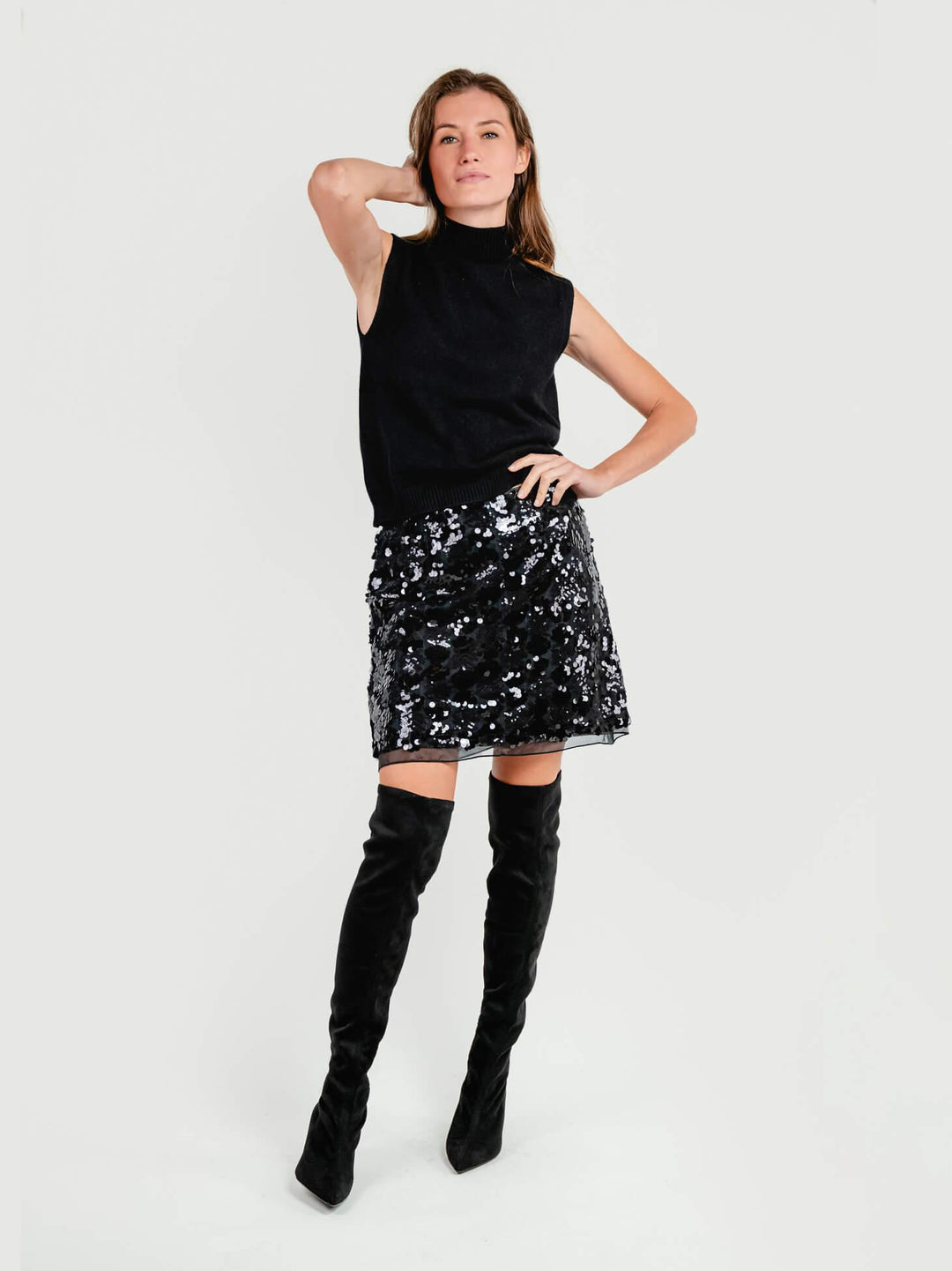 MINI GONNA SVASATA PAILLETTES NERA 3012 NERO ANDREA MORANDO 