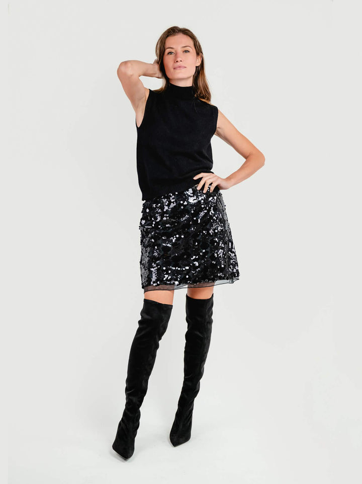 MINI GONNA SVASATA PAILLETTES NERA 3012 NERO ANDREA MORANDO 