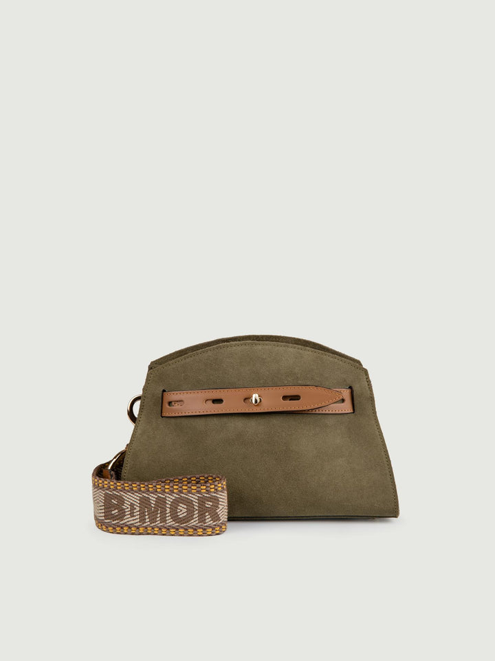 BORSA A TRACOLLA IN CAMOSCIO VERDE CON INSERTI IN PELLE CUOIO "SOPH" SOPH VERDE BIMOR 