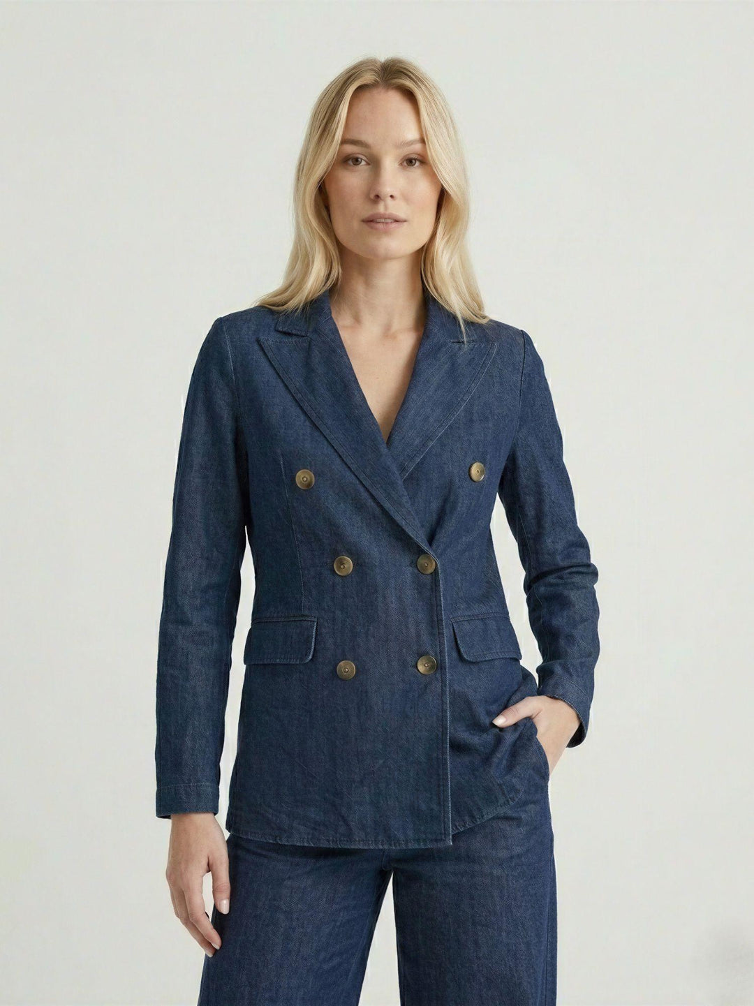 Blazer doppiopetto chambray in cotone lavaggio medio 3352CH MEDIO ANDREA MORANDO 