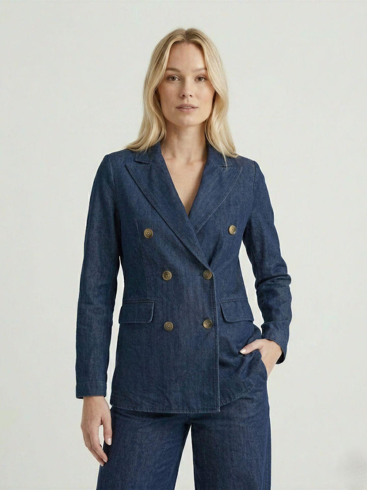 Blazer doppiopetto chambray in cotone lavaggio medio 3352CH MEDIO ANDREA MORANDO 