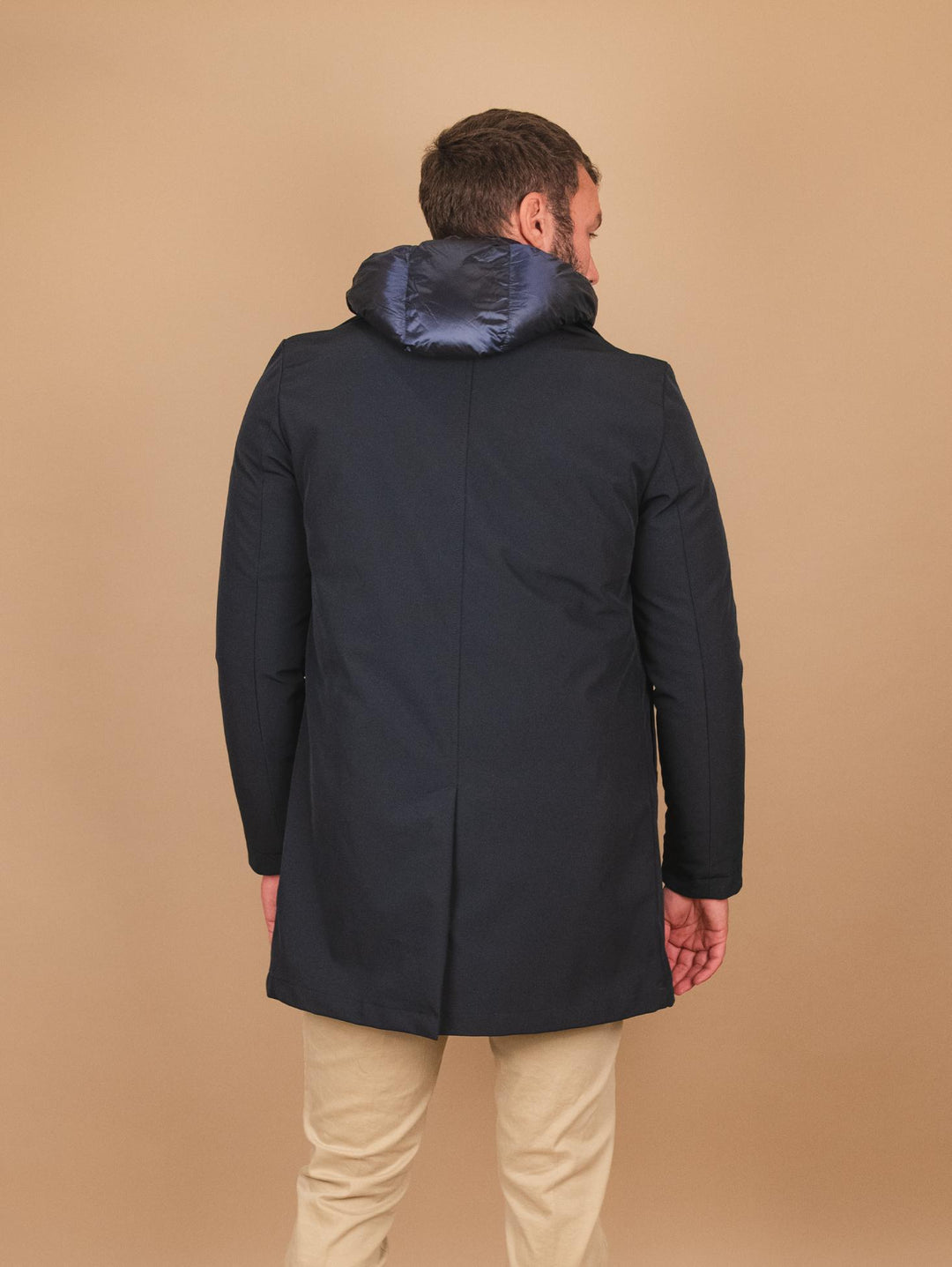 IMPERMEABILE IN TESSUTO TECNICO BLU CON IMBOTTITURA RIMOVIBILE OF1F2W3J0 174 ANDREA MORANDO 