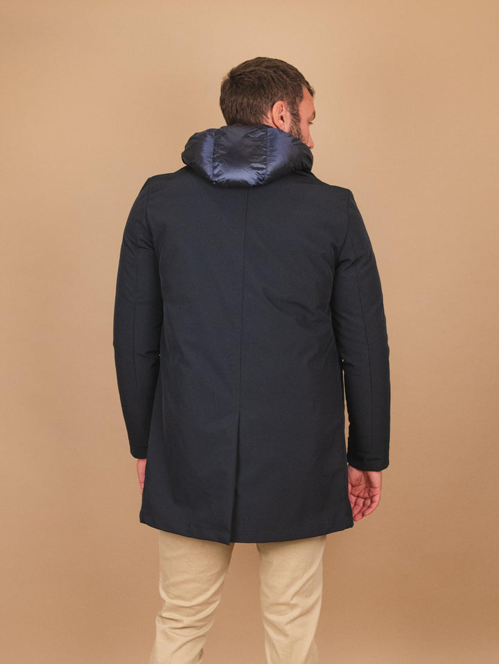 IMPERMEABILE IN TESSUTO TECNICO BLU CON IMBOTTITURA RIMOVIBILE OF1F2W3J0 174 ANDREA MORANDO 