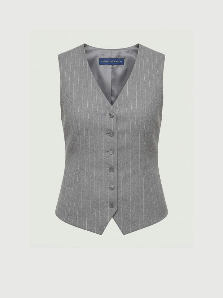 Gilet gessato con linea sagomata grigio perla 3894 PERLA ANDREA MORANDO 