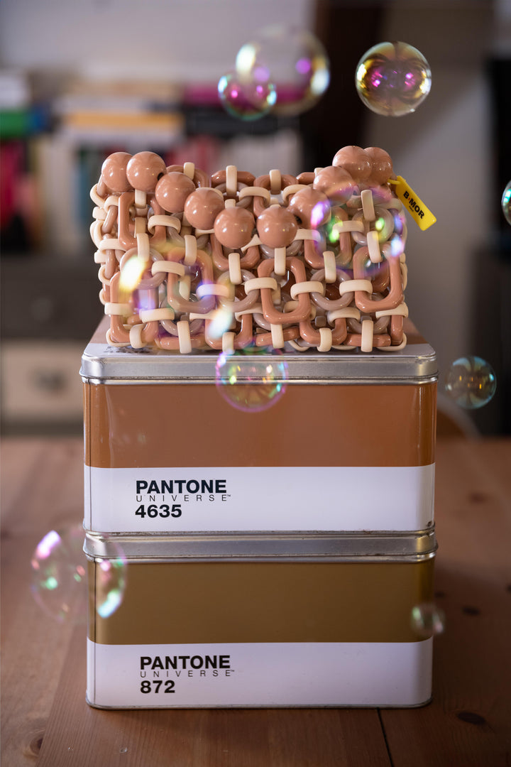 BORSA A BAULETTO IN RESINA MULTICOLOR BEIGE "BUBBLE"