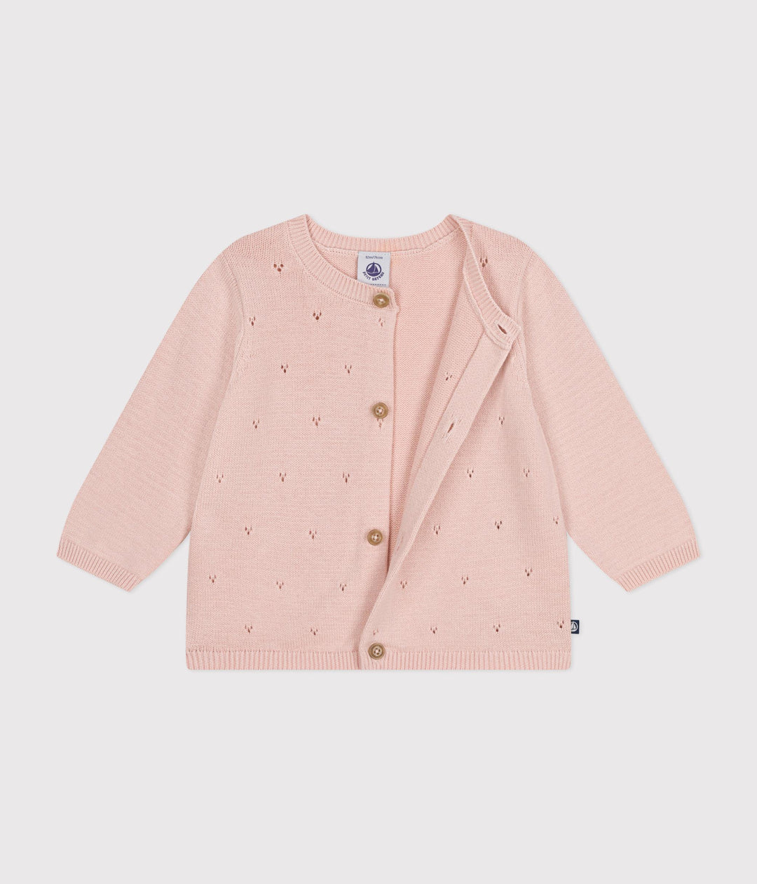 CARDIGAN ROSA BEBÈ IN TRICOT DI COTONE TRAFORATO A0A9N 02 PETIT BATEAU 
