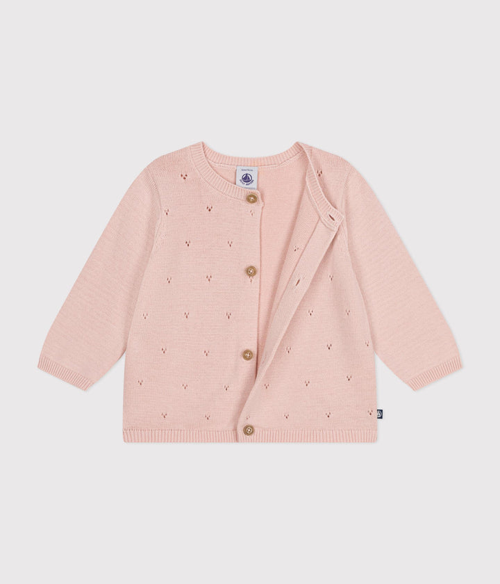 CARDIGAN ROSA BEBÈ IN TRICOT DI COTONE TRAFORATO A0A9N 02 PETIT BATEAU 