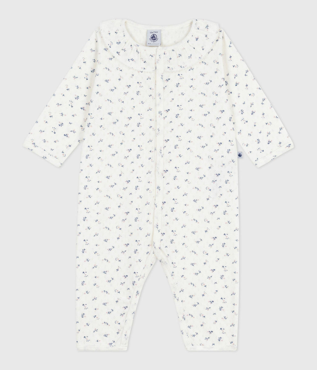 Pigiama senza piedini in cotone traforato con colletto con stampa a fiori neonato A0DVP 07 PETIT BATEAU 