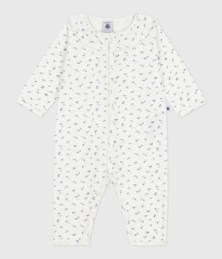 Pigiama senza piedini in cotone traforato con colletto con stampa a fiori neonato A0DVP 07 PETIT BATEAU 