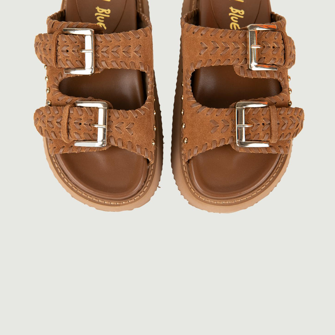 SANDALO PLATFORM CON BORCHIE E TOMAIA LAVORATA K224.27 TAN CORAL BLUE 