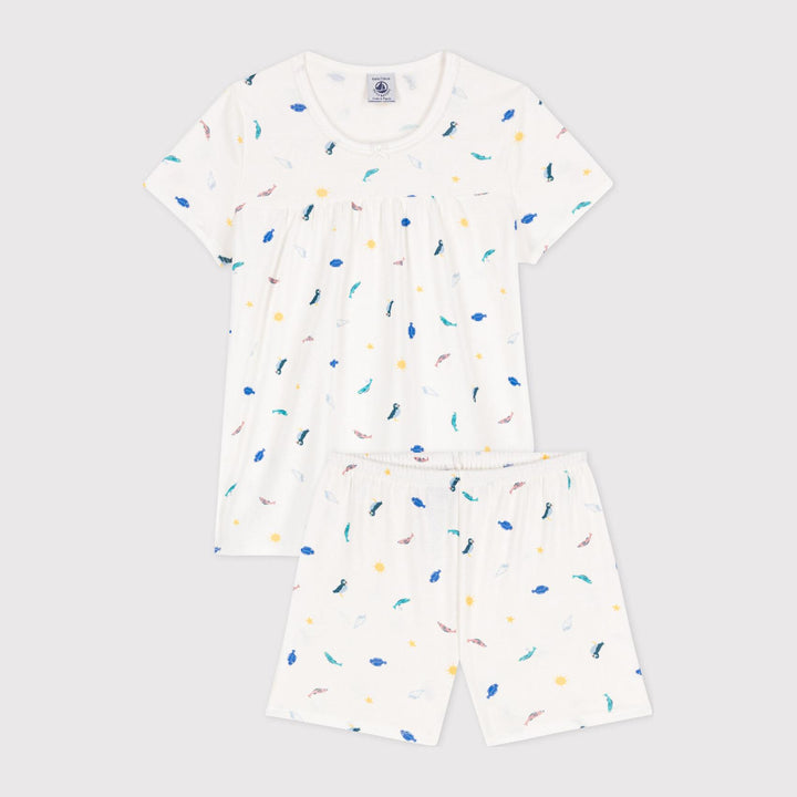 Pigiama corto bambina in cotone con animali marini A06XW 01 PETIT BATEAU 