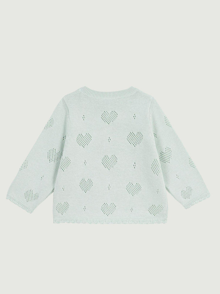 Cardigan in maglia traforata a cuori verde acqua A0EZT 03 PETIT BATEAU 